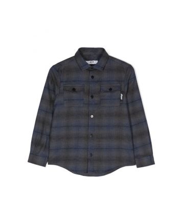 Boys Blue Check-Pattern Cotton Shirt