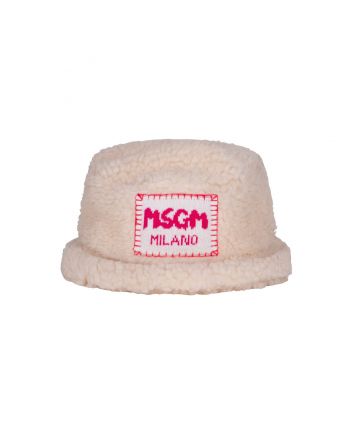 Girls Ivory Fleece Logo-patch Hat