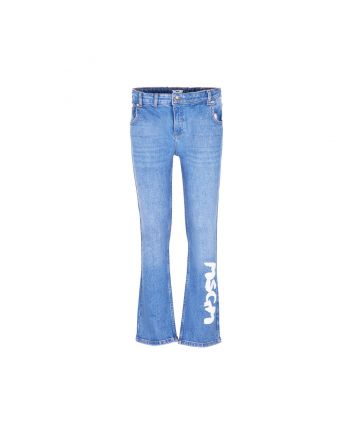 Girls Blue Cotton Flared Denim Jeans