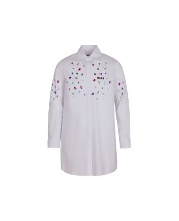 Girls White Stones and Logo-patch Dress Shirt