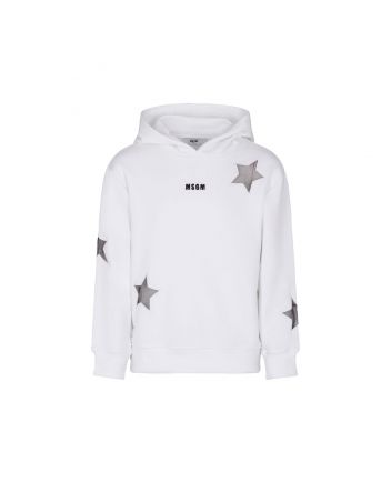 Girls White Cotton Hoodie