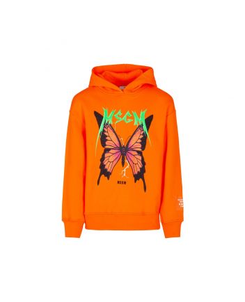 Girls Orange Cotton Butterfly Hoodie