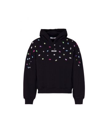 Girls Black Cotton Jewelled Hoodie