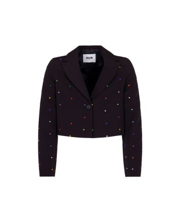 Girls Black Crystal-embellished Notched Blazer