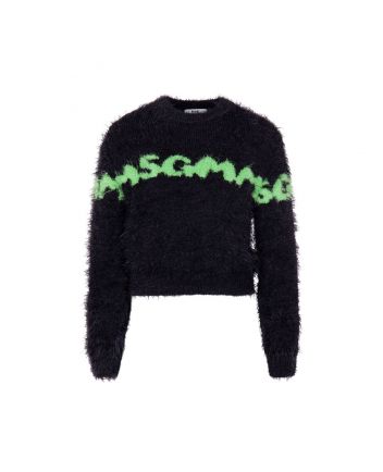 Girls Black Logo Intarsia-Knit Brushed Jumper