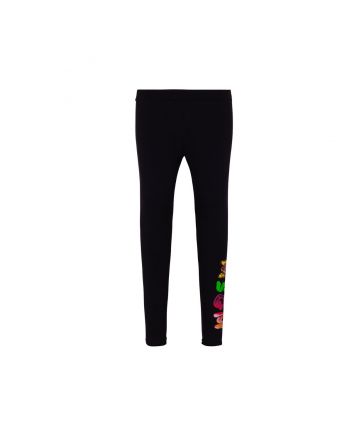 Girls Black Cotton Branded Leggings