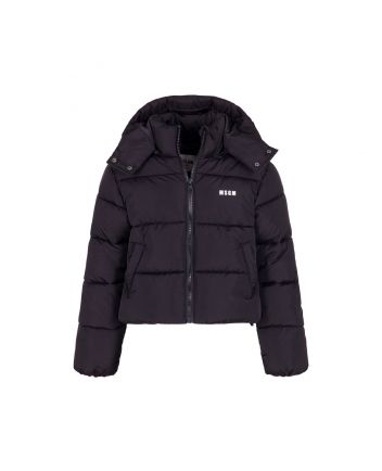 Boys Black Star-Detailed Dooded Padded Jacket