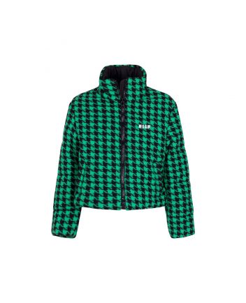 Girls Green Houndstooth-Pattern Zip-Up Jacket