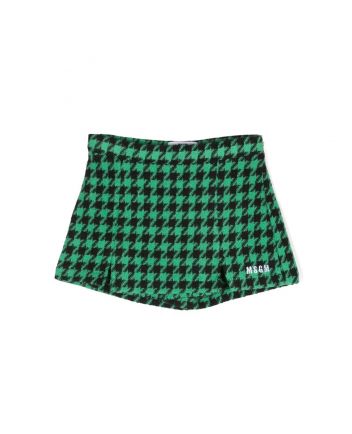 Girls Green Houndstooth-Check Skirt