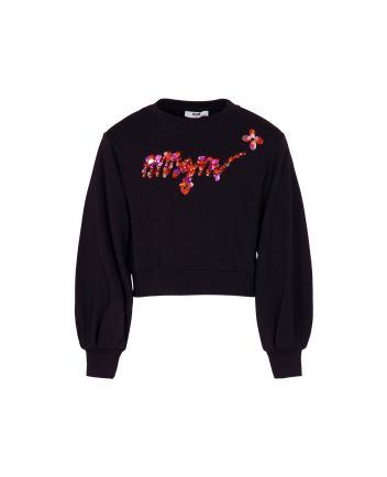Girls Black Cotton Sequin Sweatshirt