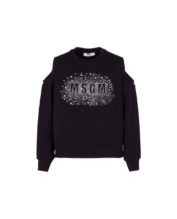 Girls Black Cotton Open Shoulder Sweatshirt