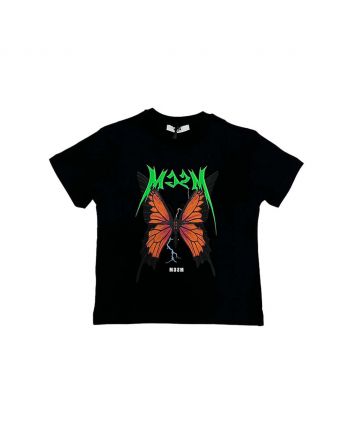 Girls Black Butterfly-print Cotton T-shirt