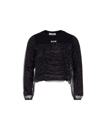 Girls Black Cotton and Glittery Tulle T-Shirt