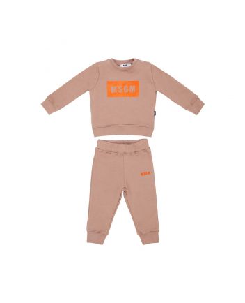 Kids Beige Cotton Logo Tracksuit