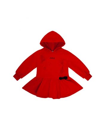 Girls Red Logo Print Hooded Dress