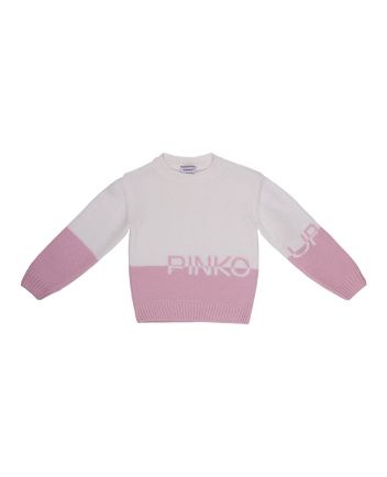 Girls White & Pink Embroidered Logo Sweater