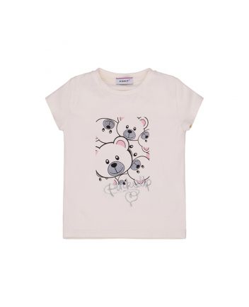 Girls Cream Teddy Print Cotton T-Shirt