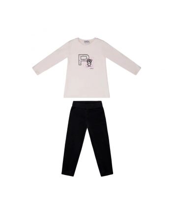 Girls Cream & Black Leggings Set