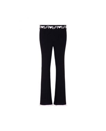 Girls Black Logo-Waistband Ribbed-Knit Trousers