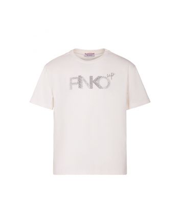 Girls Cream Crystal-Embellishment Logo T-Shirt