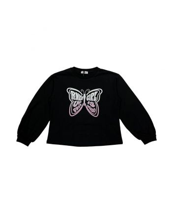 Girls Black Butterfly Logo Full Sleeves T-Shirt