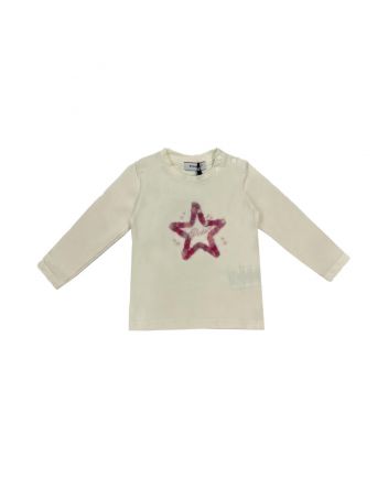 Girls Cream Embroidered-Logo Full Sleeves T-Shirt
