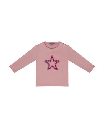 Girls Pink Embroidered-Logo Full Sleeves T-Shirt