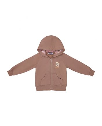 Girls Beige Zip Hooded Jacket