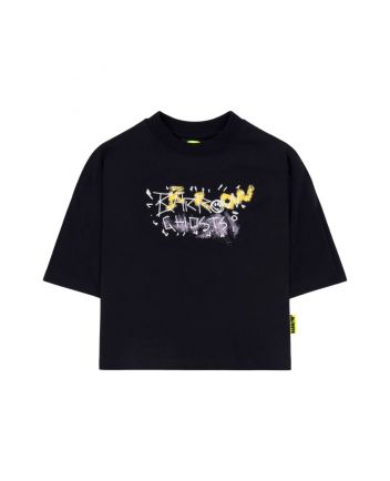 Girls Black Logo-Print Cotton T-Shirt