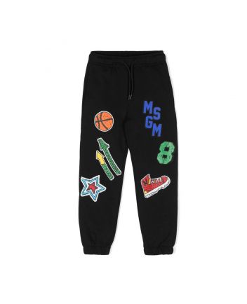 Boys Black Cotton Varsity Joggers