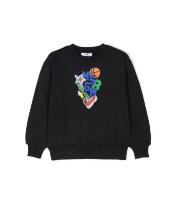 Boys Black Cotton Varsity Sweatshirt