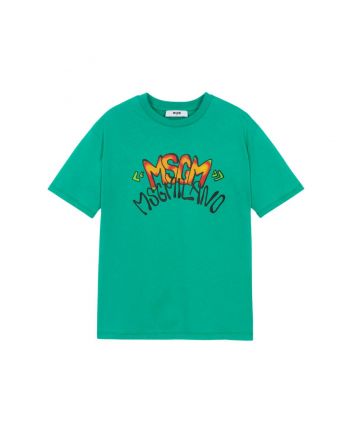 Boys Green Logo-Print Cotton T-Shirt