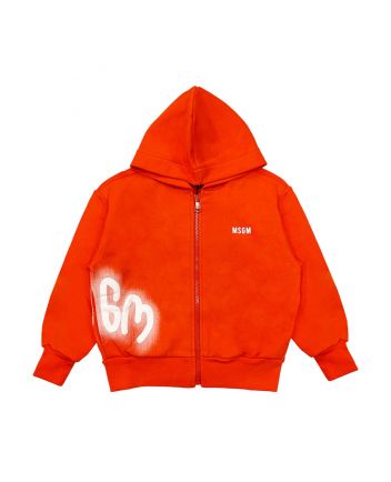Unisex Orange Zip-Up Logo-Print Hoodie