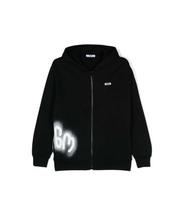 Boys Black Zip-Up Logo-Print Hoodie
