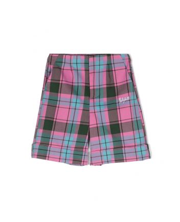 Girls Pink Logo-Embroidered Plaid Shorts