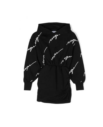 Girls Black Logo-Print Hooded Dress