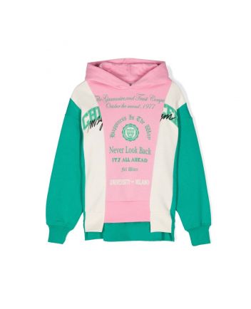 Girls Pink & Green Logo-Print Patchwork Hoodie