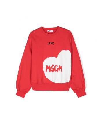 Girls Red Heart Print Cotton Sweatshirt
