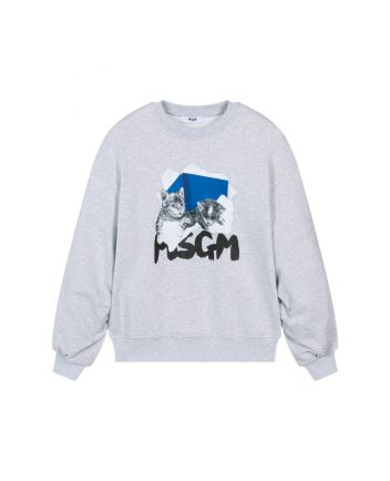 Girls Grey Cotton Kitten Sweatshirt