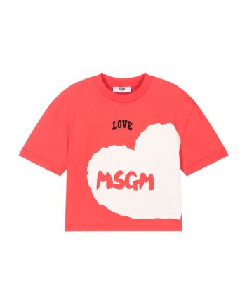 Girls Red Heart Print Cotton T-Shirt