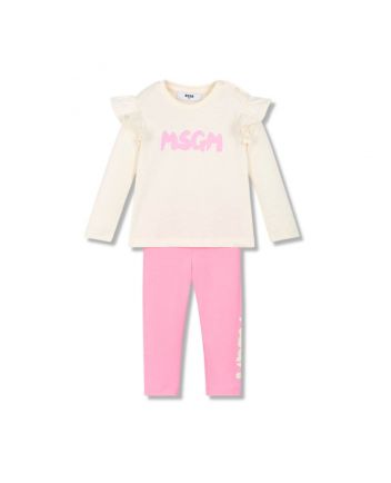Baby Girls Ivory & Pink Cotton Leggings Set