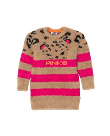 Girls Beige & Pink Logo-Print Dress