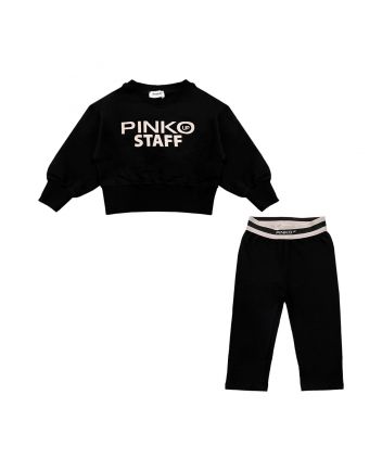 Girls Black Cropped-Sweatshirt With Leggings