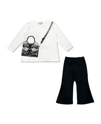 Girls White & Black Bag-Print Leggings Set