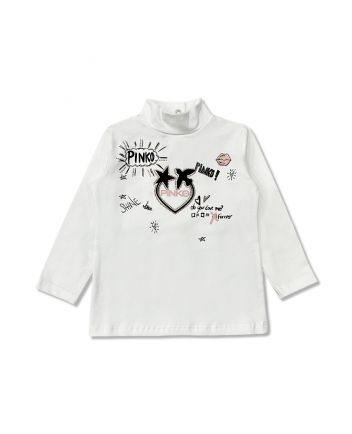 Girls White Heart-Print Cotton T-Shirt