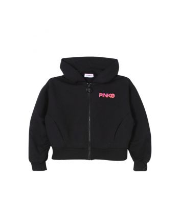 Girls Black Logo-Print Zip-Up Hoodie