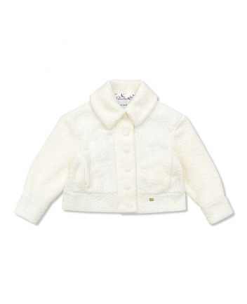 Girls Ivory Logo-Plaque Faux-Fur Jacket
