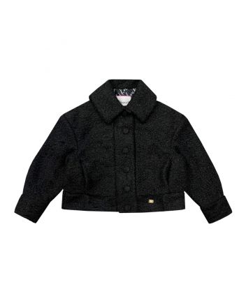 Girls Black Logo-Plaque Faux-Fur Jacket