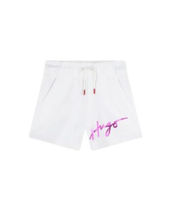 Girls White Logo-Print Drawstring-Waist Shorts