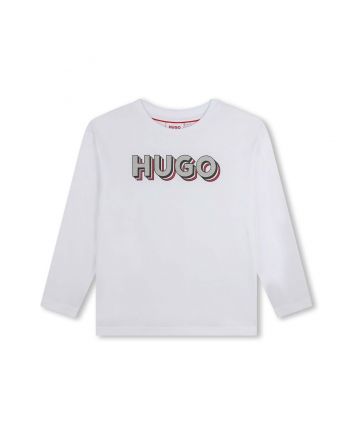 Boys White Logo-Print Full Sleeves T-Shirt